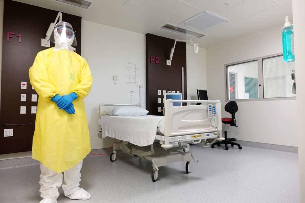 Middlemore Hospital's clinical head of infectious diseases, Stephen McBride, dressed in personal protection gear.