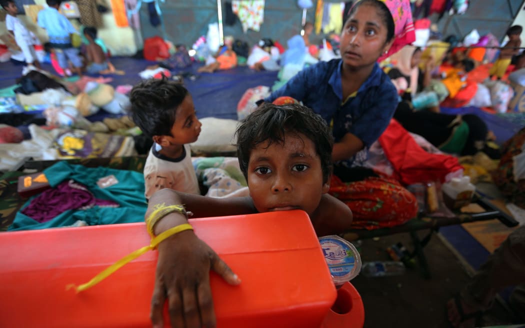 Rohingya Muslim children at a ​​temporary shelter in Langsa, Aceh, Indonesia.