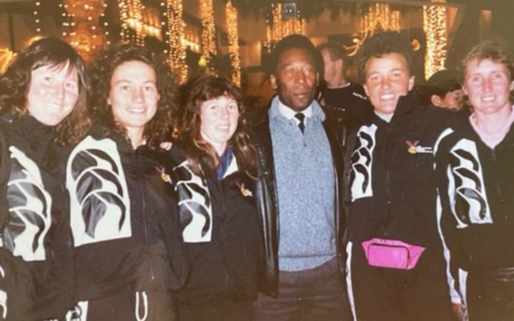 Maureen Jacobson, far left, in China with Pele