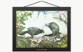 Painting of Huia by Rei Hamon in a frame