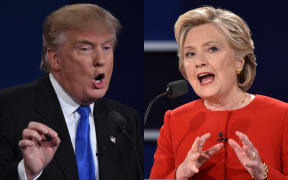 Republican nominee Donald Trump, left, and Democratic nominee Hillary Clinton in action at Hofstra University in Hempstead, New York.