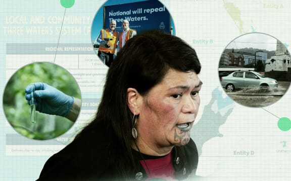 A graphic showing Local Government Minister Nanaia Mahuta and water infrastructure.
