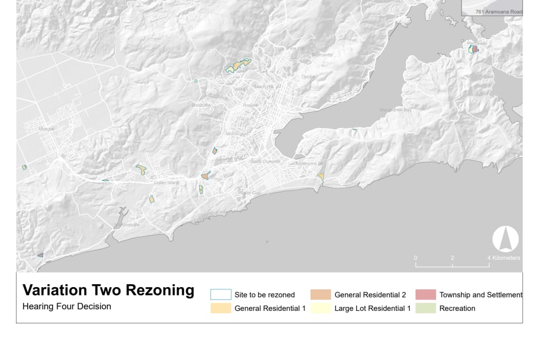 Map of the new greenfield sites that have been rezoned to allow for more new housing in Dunedin.
