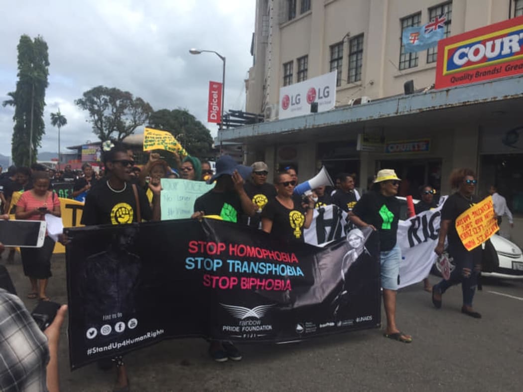 Supporters of the LGBTQI community in Fiji march in the capital Suva during human rights day.