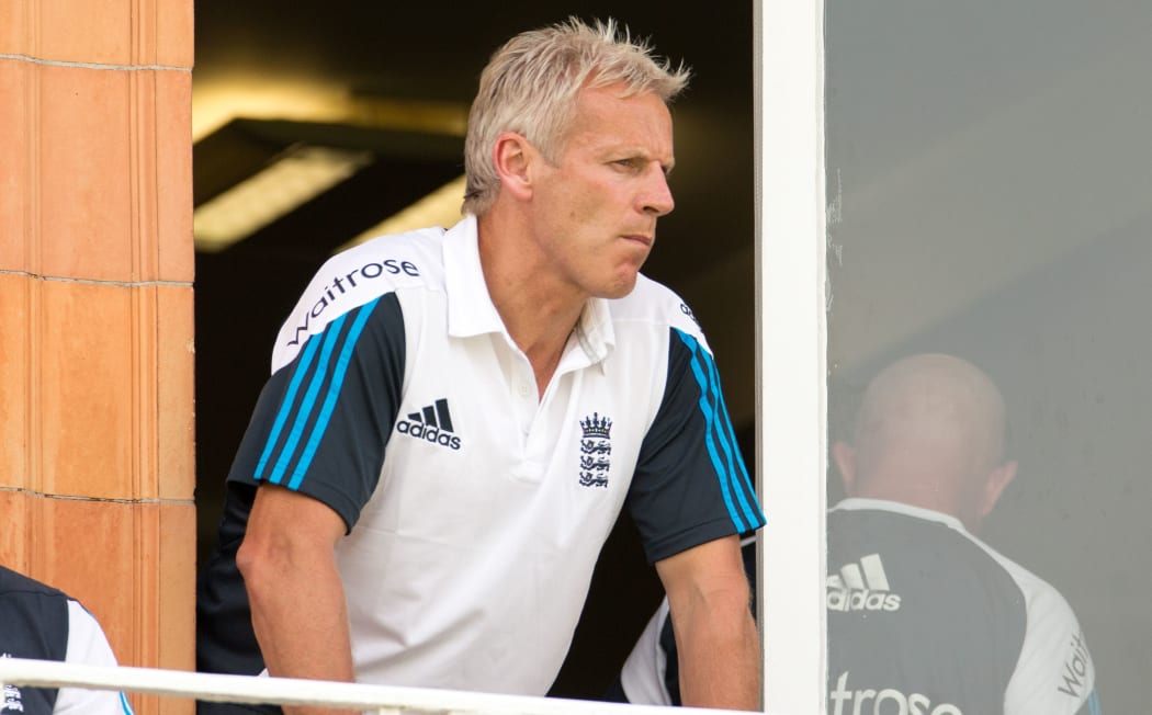 Peter Moores on the balcony at Lords, 2014.