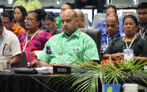 Nauru President David Adeang, left, at the 52nd Pacific Islands Forum Leaders Meeting in Rarotonga.