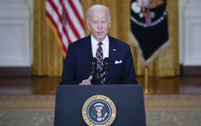 US President Joe Biden speaks on developments in Ukraine and Russia, and announces sanctions against Russia, from the White House on 22 February, 2022.