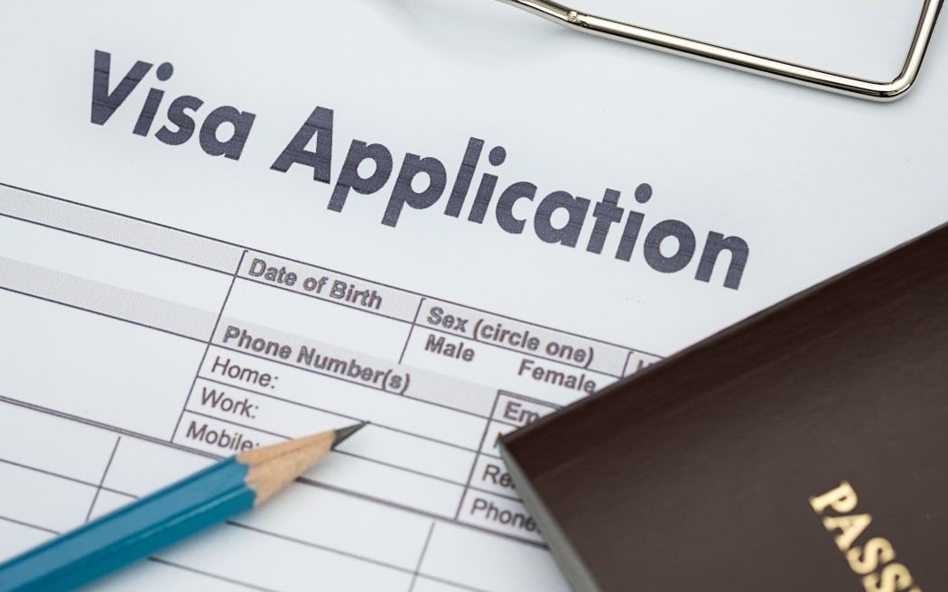 Formulario de solicitud de visa para viajar Documento de inmigración Dinero para pasaporte Mapa y plan de viaje