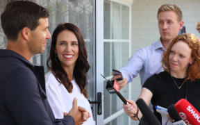 Jacinda Ardern and Clarke Gayford at their first media appearance after the announcement of the Prime Minister's pregnancy.