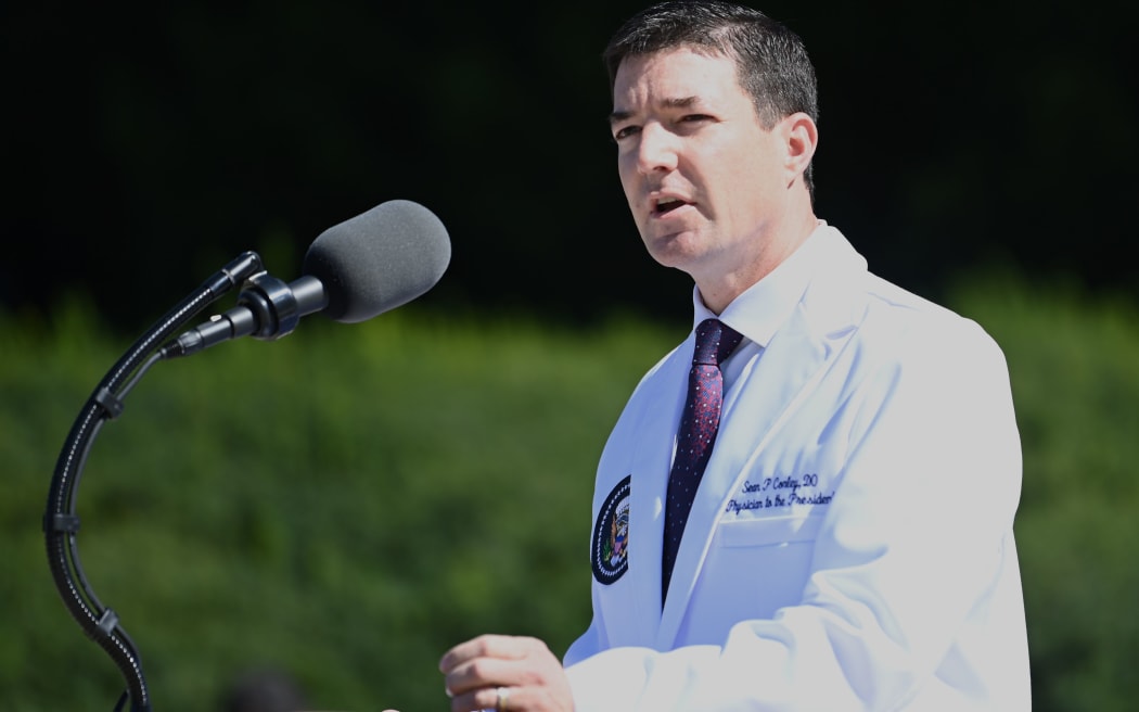White House physician Sean Conley gives an update on the condition of US President Donald Trump, on October 3, 2020, at Walter Reed Medical Center in Bethesda, Maryland.