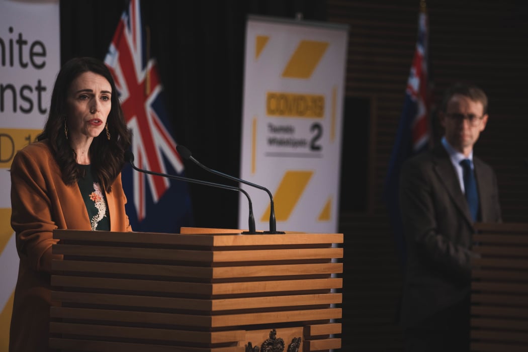 Prime Minister Jacinda Ardern and Director-General of Health Ashley Bloomfield at the post-Cabinet media conference on 8 June, 2020.