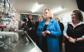 Judith Collins on the campaign trail in Blenheim on Friday.
