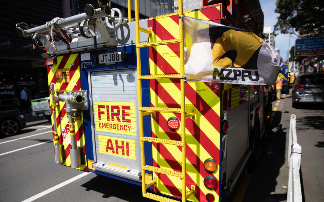 Wellington firefighters respond to a fire on Featherston Street