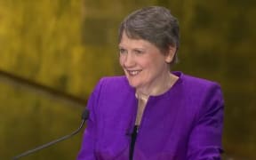 Helen Clark taking part in a televised debate with other candidates for the job of to be UN Secretary-General.