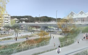 An artist's impression of the proposed Basin Reserve flyover.