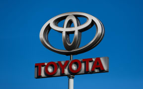 Toyota logo is seen near the car showroom in Krakow, Poland on September 6, 2021.