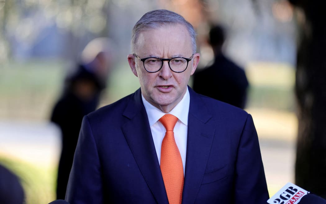 Australian Prime Minister Anthony Albanese speaks with media after Parliamentary church service in Canberra on July 26, 2022.