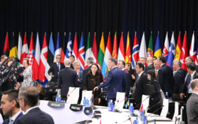New Zealand Prime Minister Jacinda Ardern with leaders at the NATO summit in Madrid, 29 June 2022.