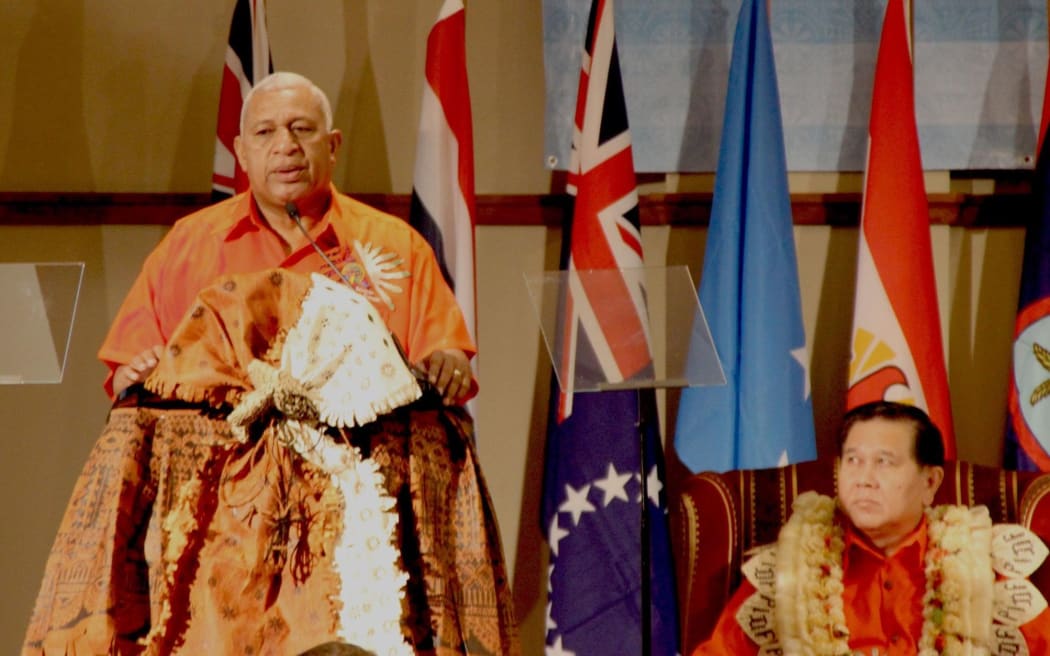 Fiji's Prime Minister, Frank Bainimarama speaking at the Opening Ceremony of the 3rd PIDF Summit.Sep 2015