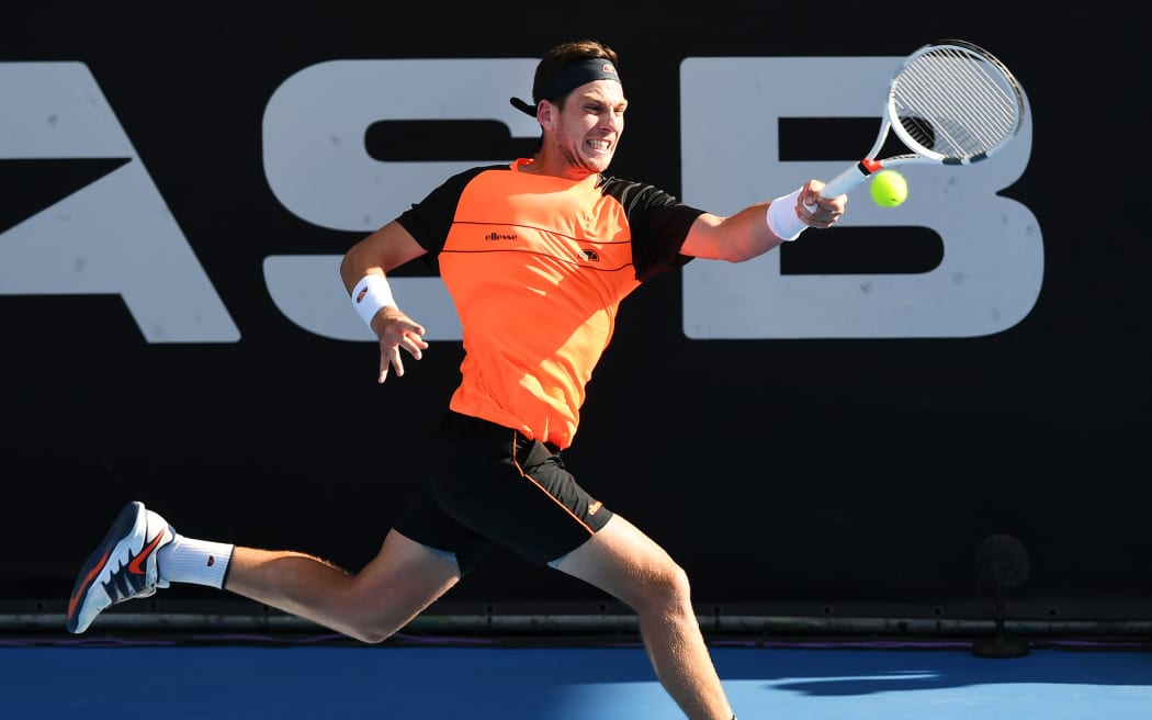 Cameron Norrie playing for Great Britain during the ASB Classic Quarter Finals.