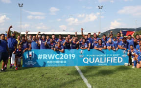 Samoa celebrate qualifying for Rugby World Cup 2019.