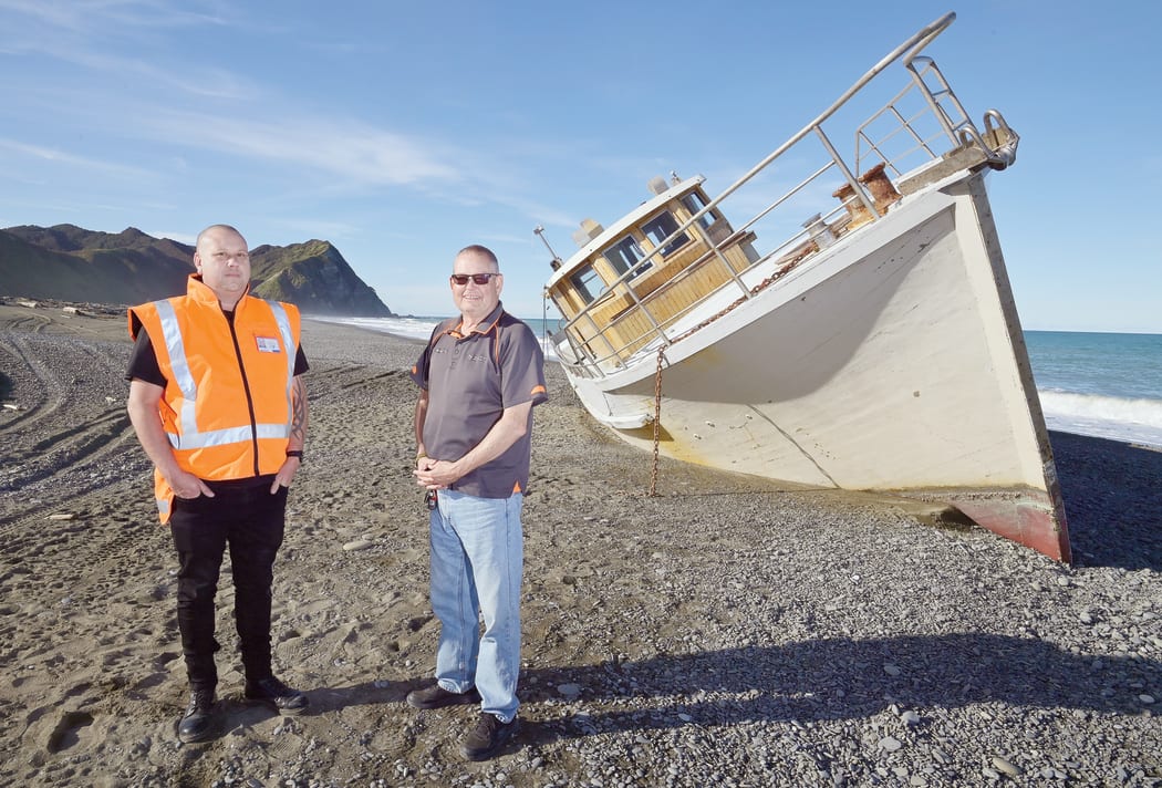 Gisborne District Council's regional on scene commander Phil Nickerson (left) and harbourmaster Peter Buell visited the San Rosa to the damage on Tuesday.