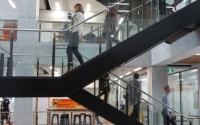 Central stairwell connecting open plan offices. Christchurch council taking possession of its new $51 million building.