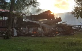 Burnt buildings at the PNG Unitech in Lae.