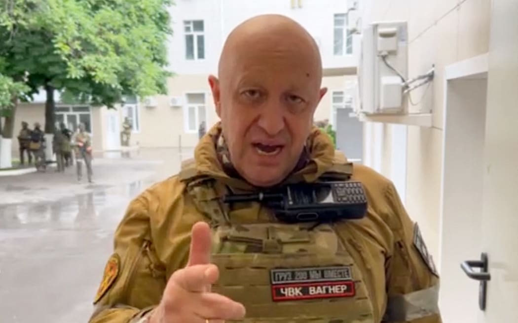 This video grab taken from handout footage posted on June 24, 2023 on the Telegram account of the press service of Concord -- a company linked to the chief of Russian mercenary group Wagner, Yevgeny Prigozhin -- shows Yevgeny Prigozhin speaking inside the headquarters of the Russian southern military district in the city of Rostov-on-Don. The head of Wagner mercenary group Yevgeny Prigozhin announced on June 24, 2023 that he was inside the army headquarters in Rostov-on-Don in southern Russia, and that his fighters controlled the city's military sites. (Photo by Handout / TELEGRAM/ @concordgroup_official / AFP) / RESTRICTED TO EDITORIAL USE - MANDATORY CREDIT "AFP PHOTO / Telegram channel of Concord group" - NO MARKETING NO ADVERTISING CAMPAIGNS - DISTRIBUTED AS A SERVICE TO CLIENTS