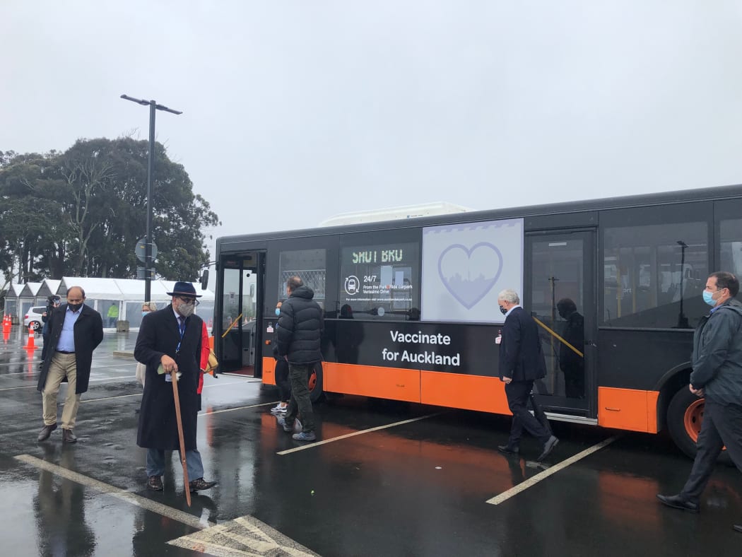 The new vaccination buses are given a blessing before being sent out into Auckland communities.