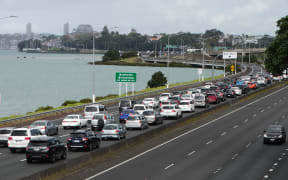 Sunday traffic backed up on the North Shore approaches to the Harbour Bridge