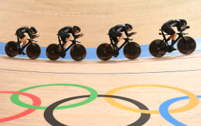 The New Zealand women's team pursuit competing in Tokyo.