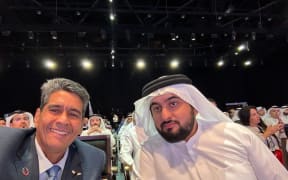 President Surangel S. Whipps, Jr. at the World Green Economy Summit in Dubai with Minister of Finance of the United Arab Emirates.