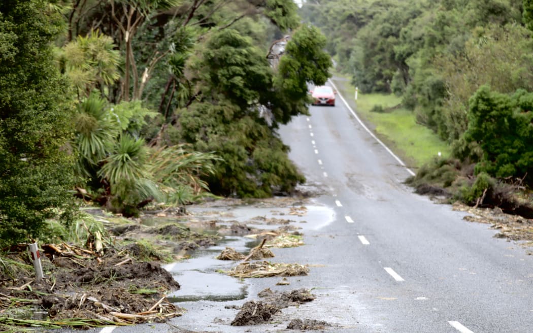 Debris on the roads up to Auckland's Muriwai from Cyclone Gabrielle. Photo taken 14 February. Marika Khabazi
