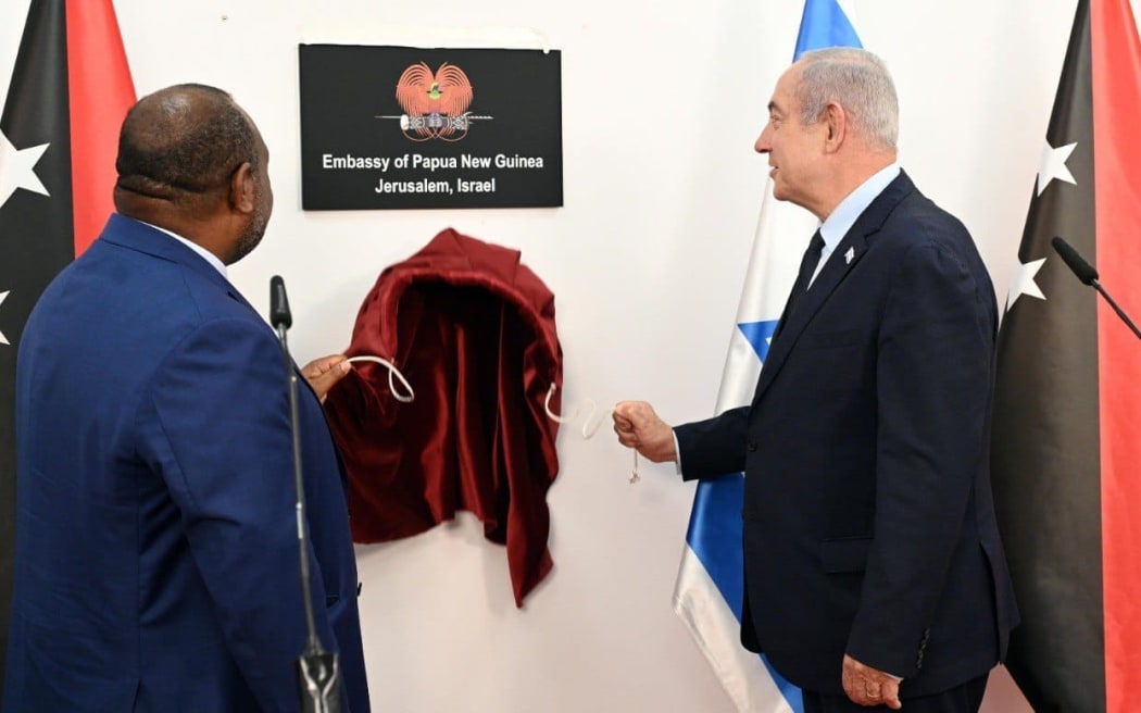 Papua New Guinea dedicates Embassy in Jerusalem. James Marape, left, and Benjamin Netanyahu in Jerusalem on 6 September 2023.