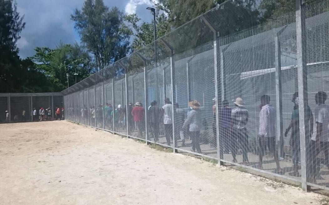 Detainees gather for the 64th day of protest on Manus Island.