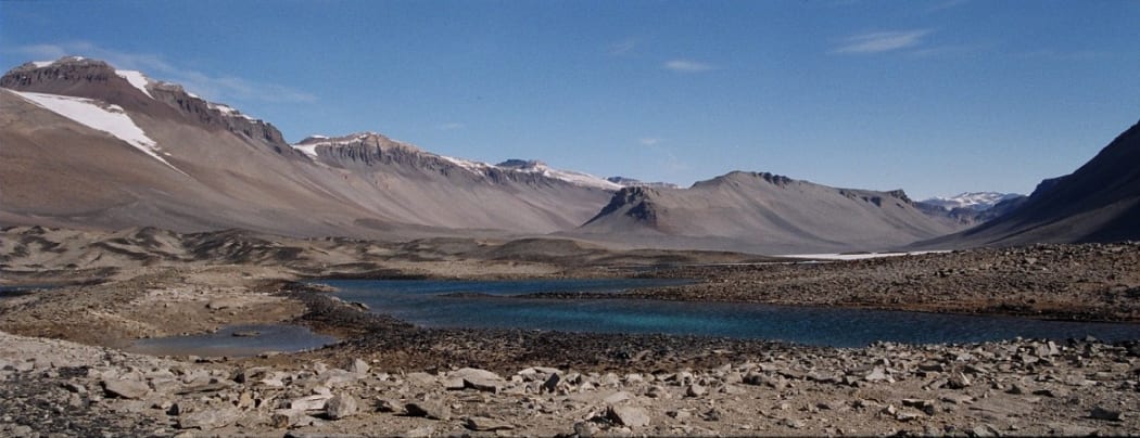 Lake Vanda - a panorama of the area being drowned by the rising lake