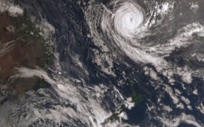 This satellite imagery shows Tropical Cyclone Gita north of New Zealand on Friday morning. It is expected to move south of New Caledonia overnight tonight.
