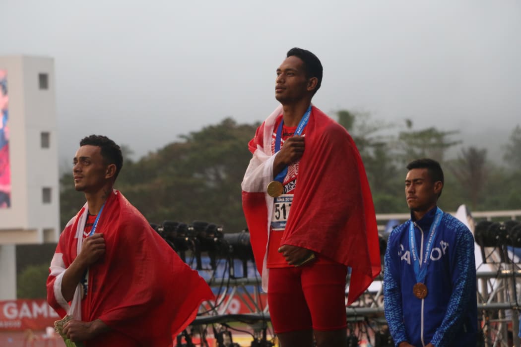 Tonga's Mosese Foliaki won his second gold medal of the Games in the men's 110m hurdles.