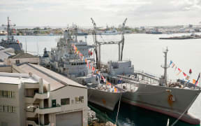 NZ ships Te Kaha and Endeavor berthed during RIMPAC 2012.