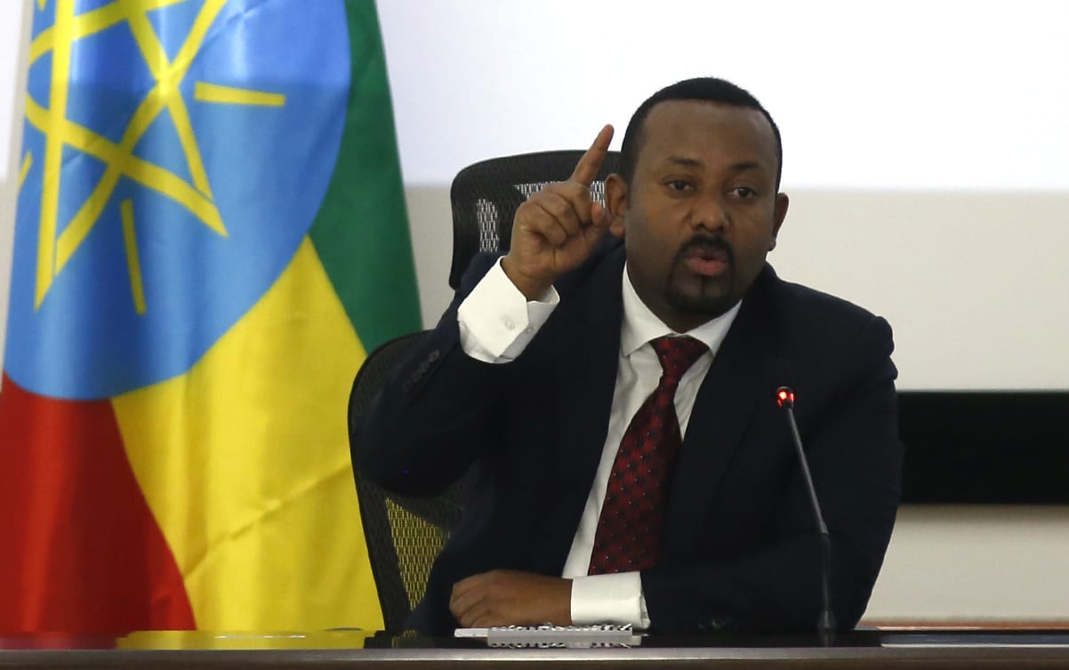 Ethiopian Prime Minster Abiy Ahmed speaks in a meeting in Addis Ababa on September 14, 2020.