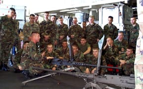 US Marines from the 24th Marine Expeditionary Unit aboard the amphibious assault ship USS Guam receive weapons training circa 1998