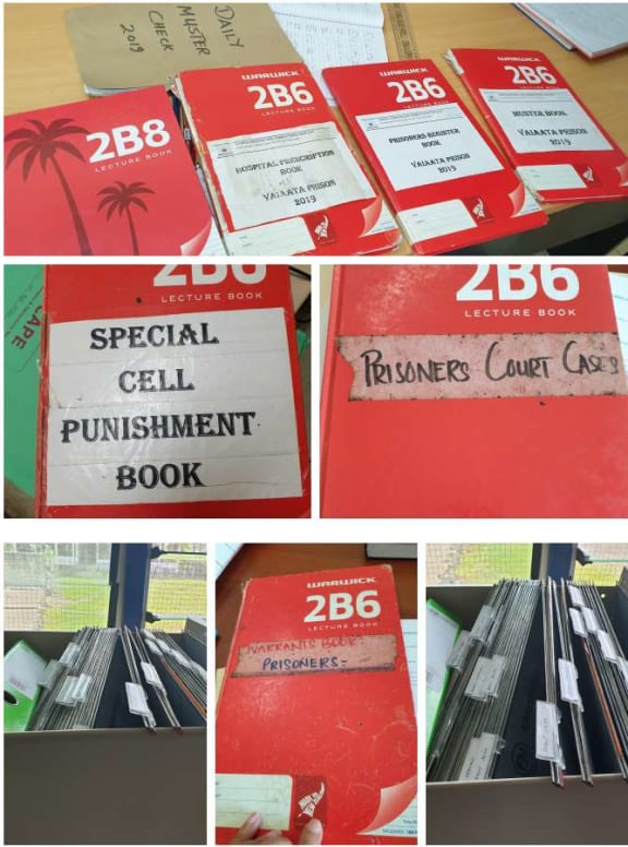 This picture from a 2019 report into prisons by Samoa's Ombudsman department shows the state of record keeping at prisons.