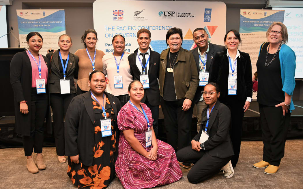Pacific youth delegates with Nanaia Mahuta in Auckland.