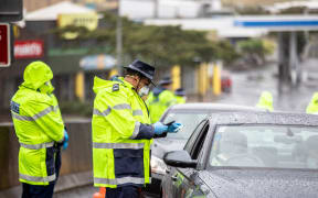 A Covid-19 police checkpoint at Mercer on Monday 15 February