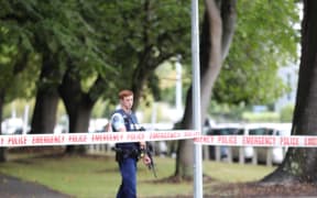 Police taping off the street out Christchurch mosque