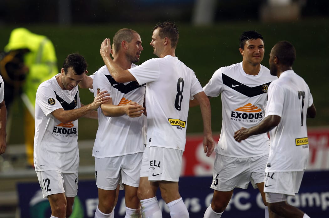 Team Wellington celebrate a goal at the 2015 Oceania Champions League.
