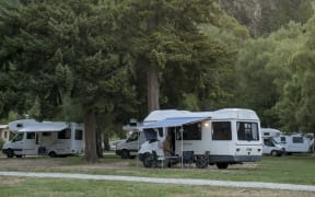 Camper vans at Lake Hawea Holiday Park - February 2016