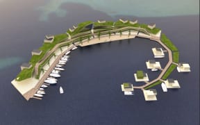 A bird's eye view of the floating island project planned for Tahiti