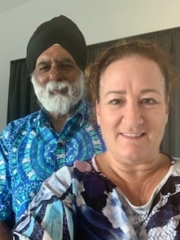Pal Ahluwalia and Sandra Price in quarantine in Brisbane.